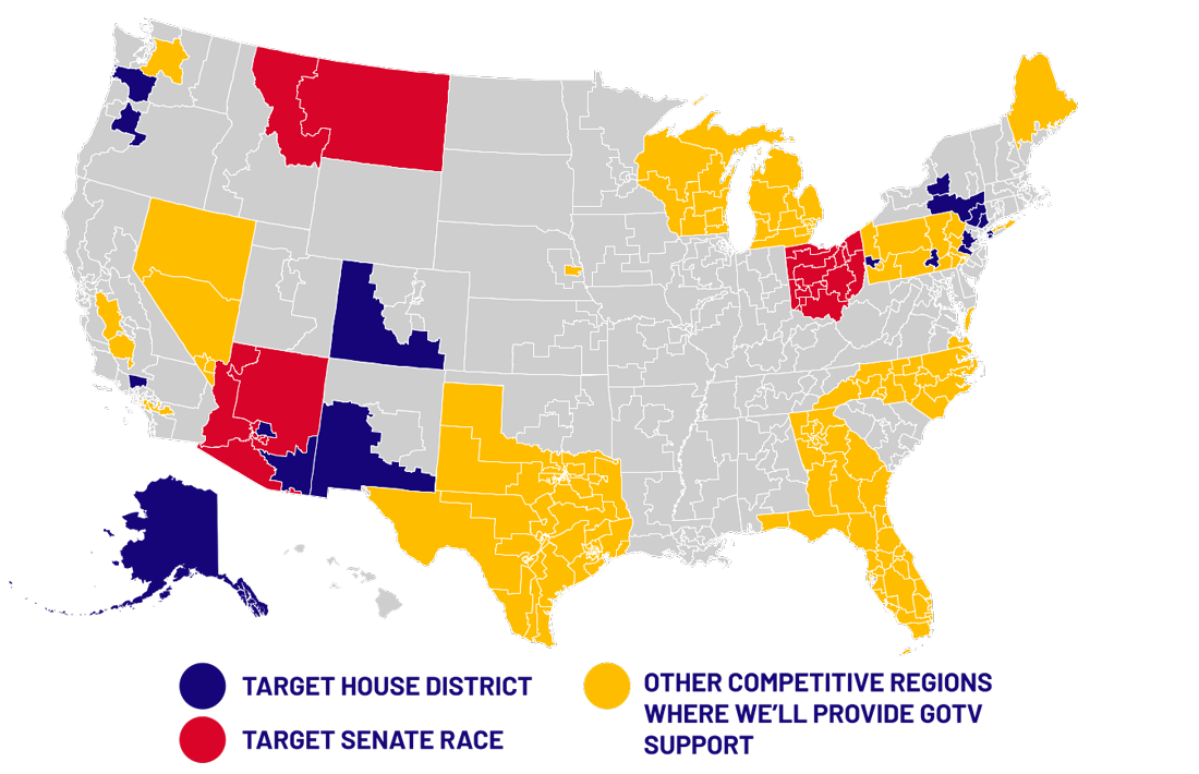A map showing our target districts throughout the US. For a text-based list, follow the link.