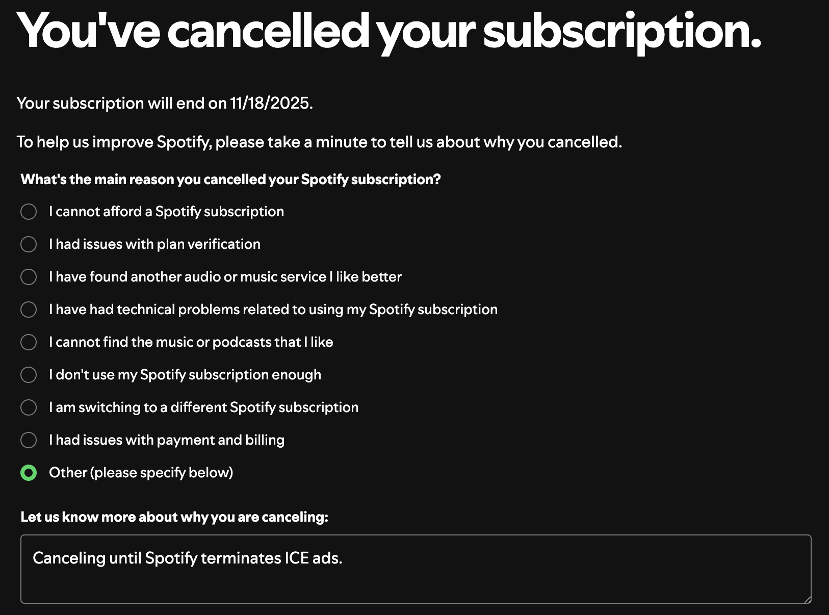 Cancel Spotify Subscription