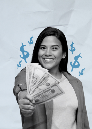 Stylized image of a woman holding dollar bills