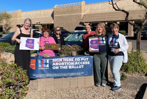 activists in an AZ parking lot getting ballot signatures for the abortion access amendment